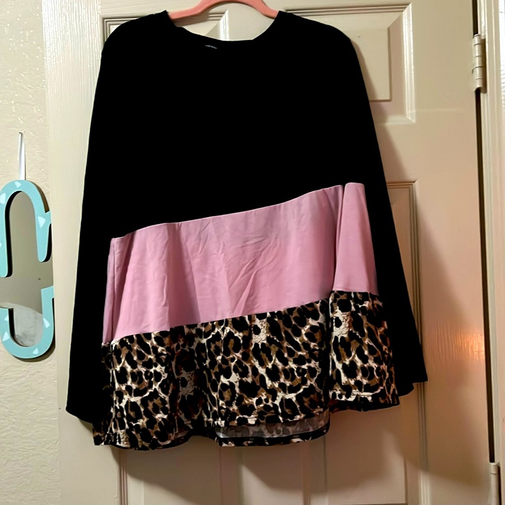 Lightweight long sleeve black pink and cheetah print shirt